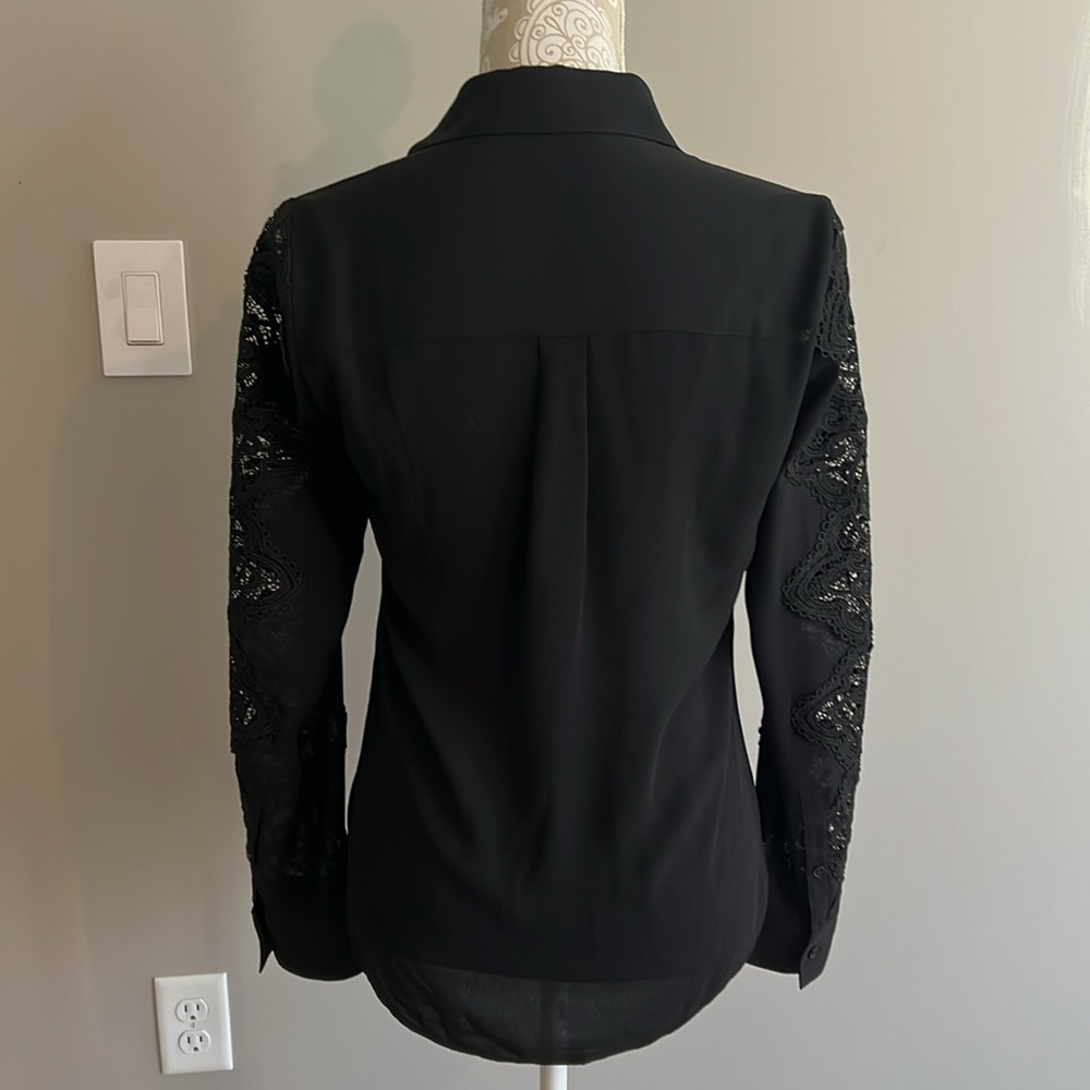 Express black lace sleeve button down shirt - Picture 7 of 8